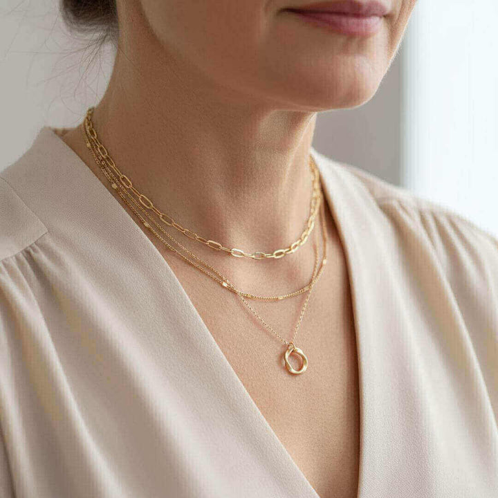Gold Layered Circle Pendant Necklace