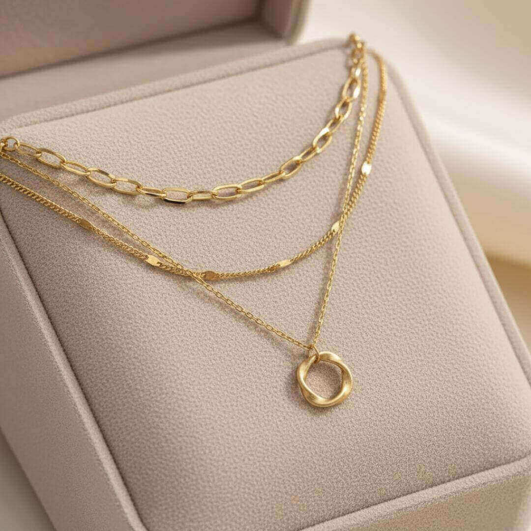 Gold Layered Circle Pendant Necklace