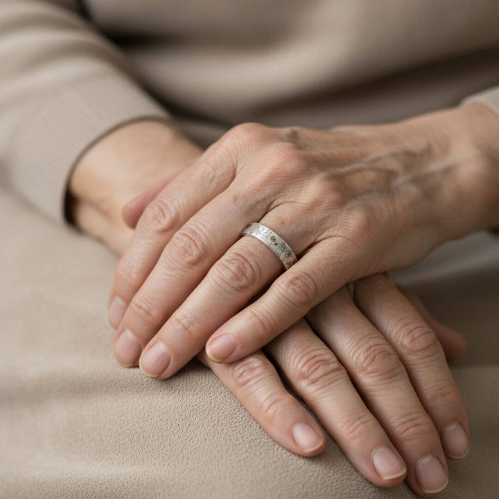 Wildflower Engraved Silver Band Ring