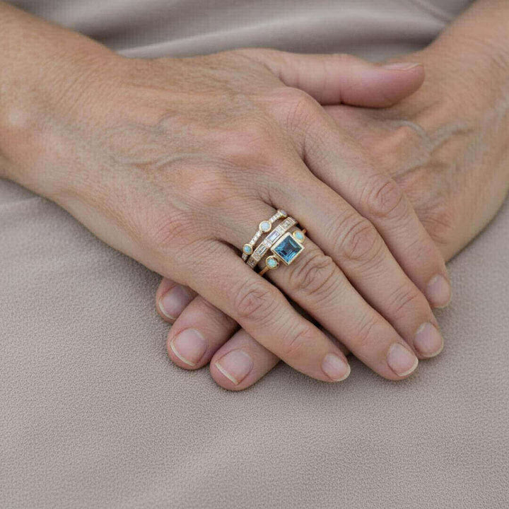 Gold Opal Blue Stacking Rings