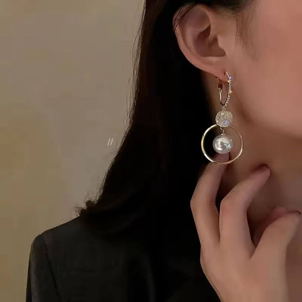 Gold Pearl Crystal Dangle Earrings - Diane Jewelry