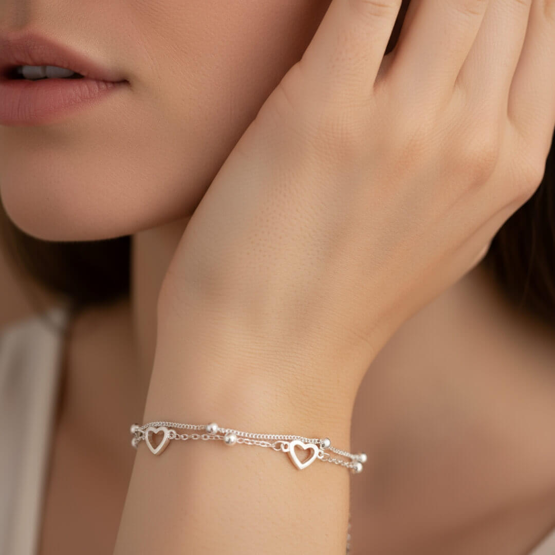 Dainty Silver Heart Chain Bracelet