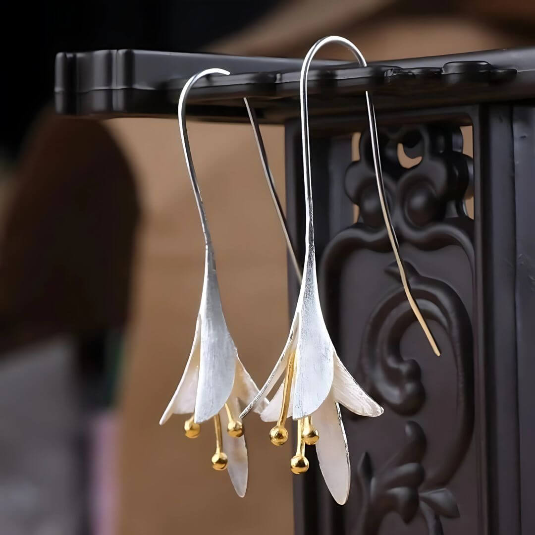 Silver Gold Floral Drop Earrings - Diane Jewelry