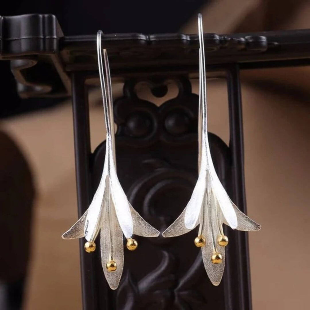 Silver Gold Floral Drop Earrings - Diane Jewelry