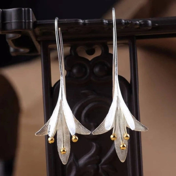 Silver Gold Floral Drop Earrings - Diane Jewelry