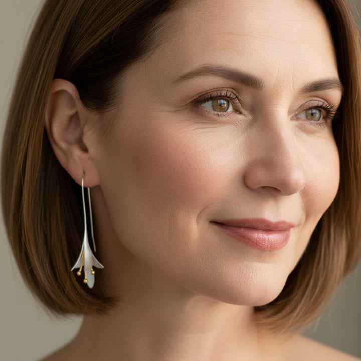 Silver Gold Floral Drop Earrings