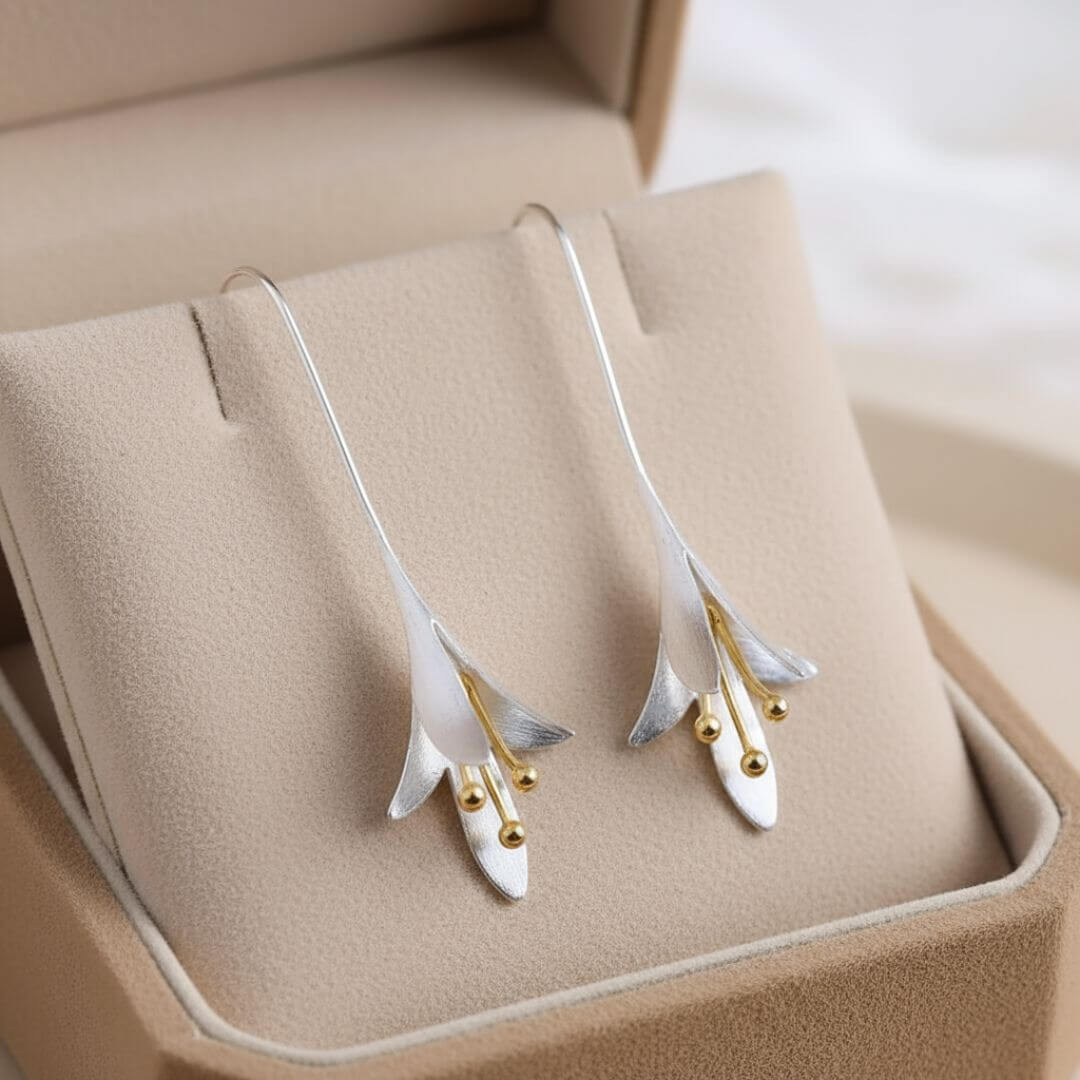Silver Gold Floral Drop Earrings