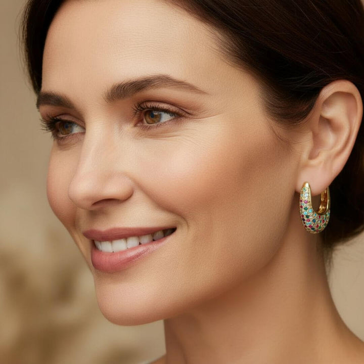 Gold Multicolor Crystal Hoop Earrings
