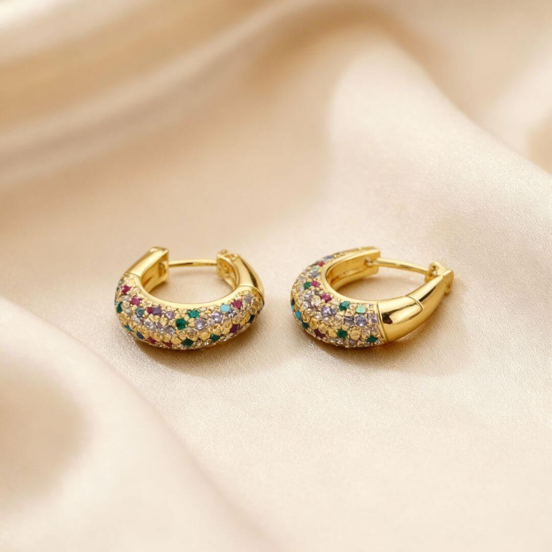Gold Multicolor Crystal Hoop Earrings