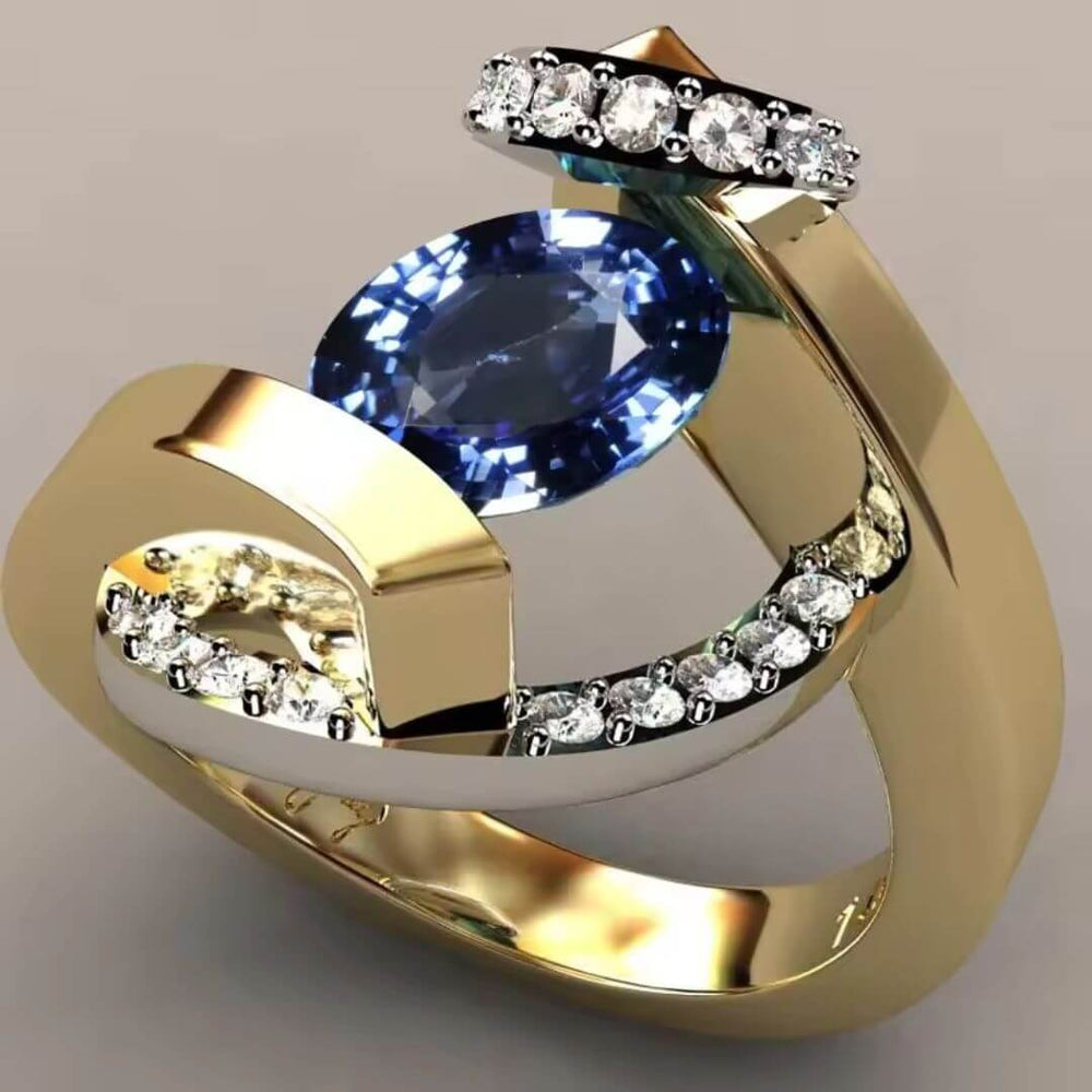 Gold Marquise Blue Statement Ring - Diane Jewelry