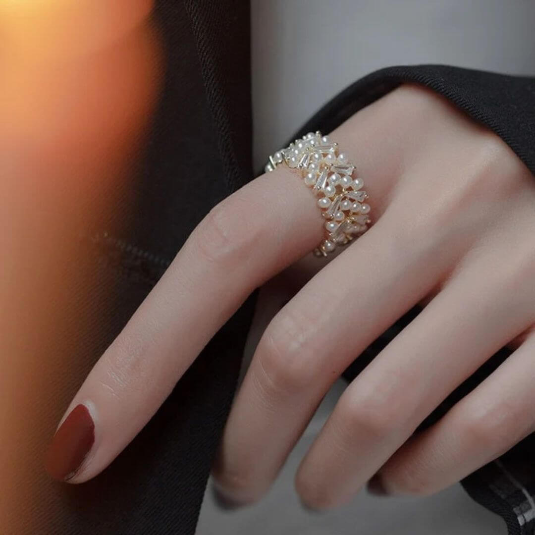Gold Pearl Cluster Statement Ring - Diane Jewelry