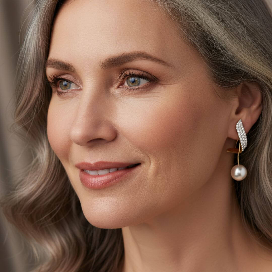 Gold Crystal Pearl Drop Earrings