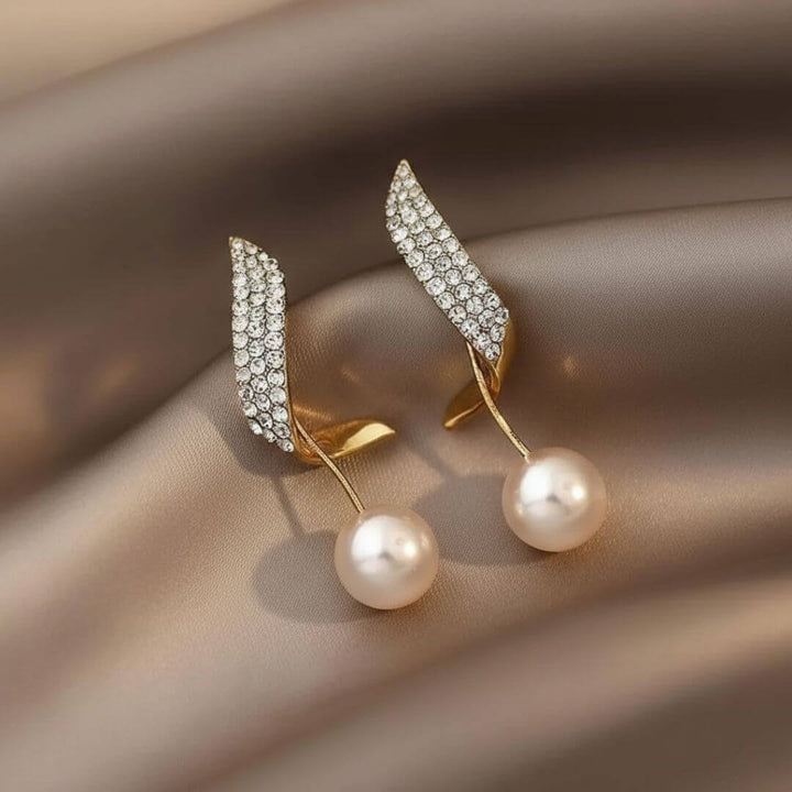 Gold Crystal Pearl Drop Earrings