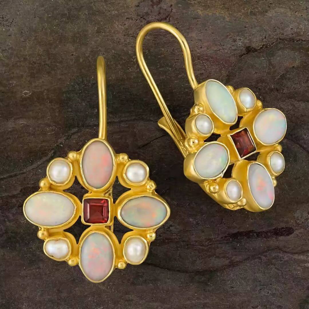 Opal Garnet Pearl Drop Earrings - Diane Jewelry