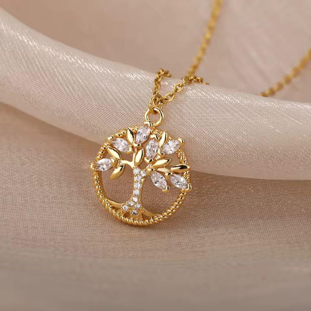 Gold Crystal Tree Pendant - Diane Jewelry