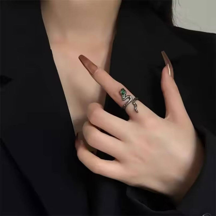 Silver Snake Ring Blue Gem - Diane Jewelry