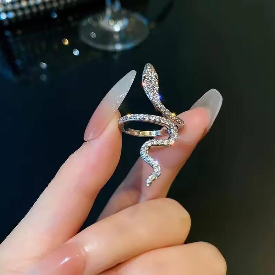 Silver Snake Ring Blue Gem - Diane Jewelry