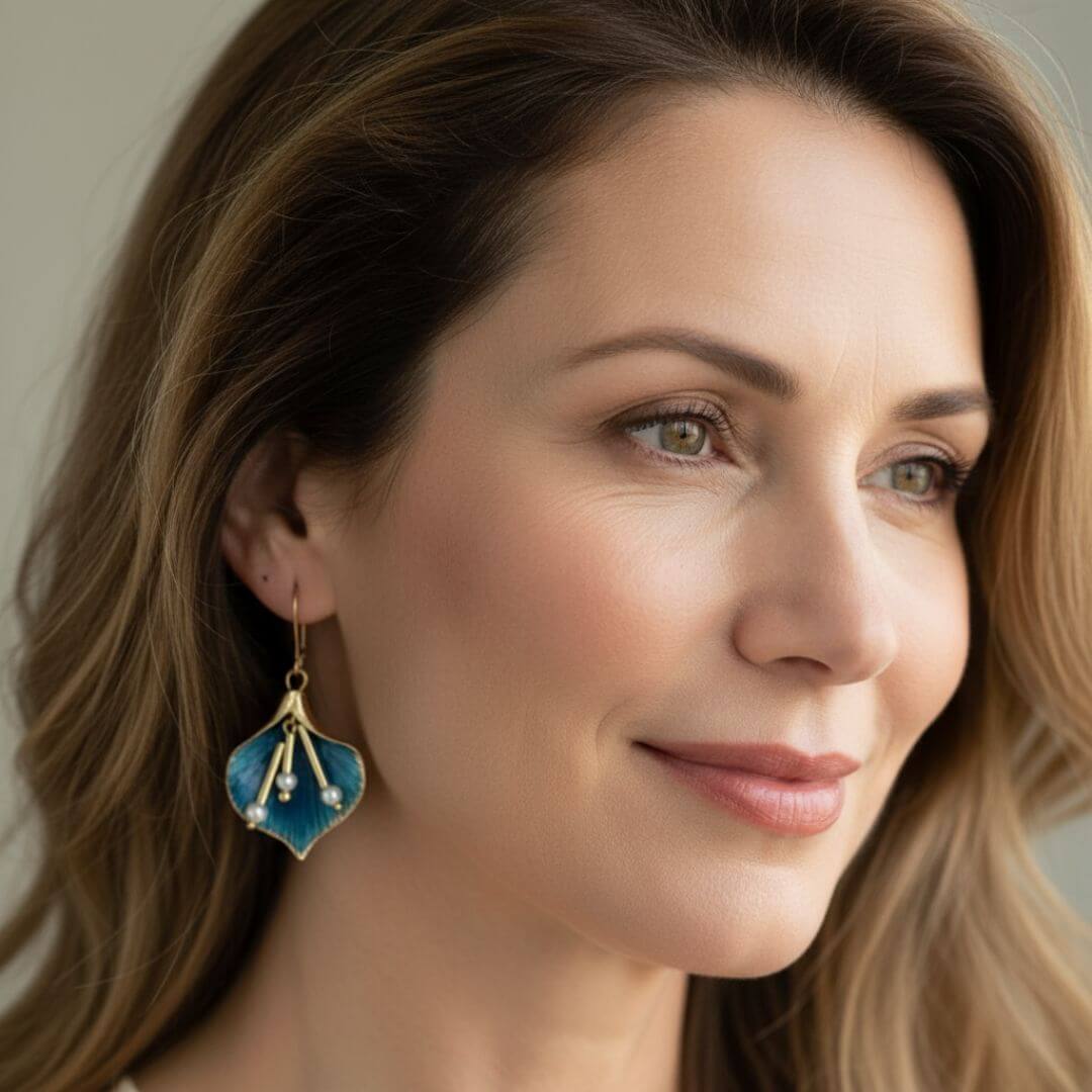 Blue Floral Pearl Drop Earrings