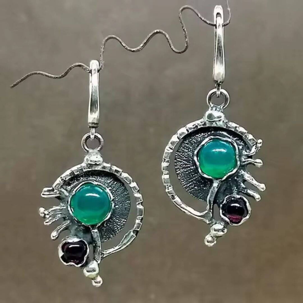 Red Gemstone Silver Owl Earrings - Diane Jewelry
