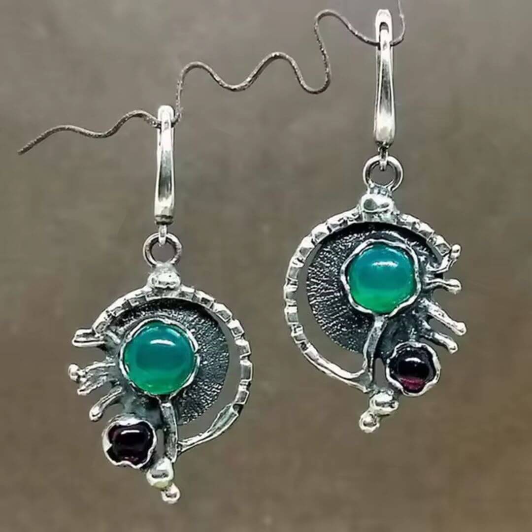 Red Gemstone Silver Owl Earrings - Diane Jewelry