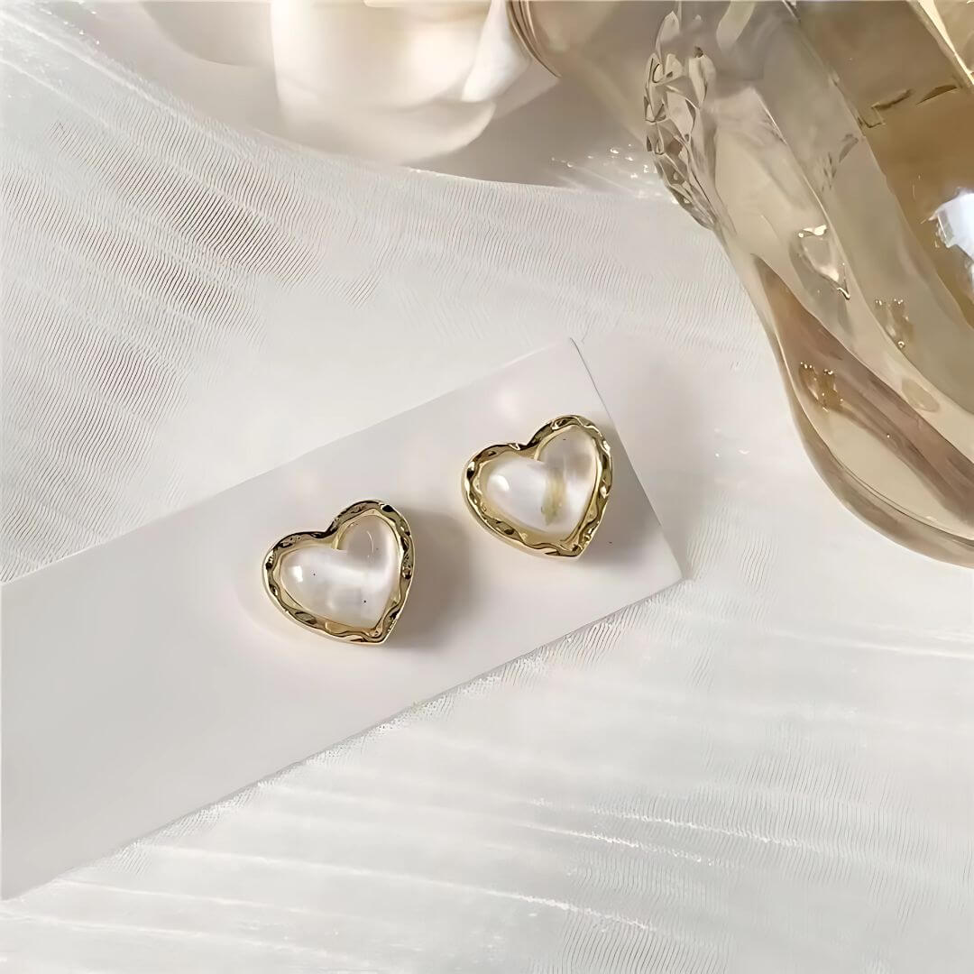 Red Enamel Double Heart Earrings - Diane Jewelry