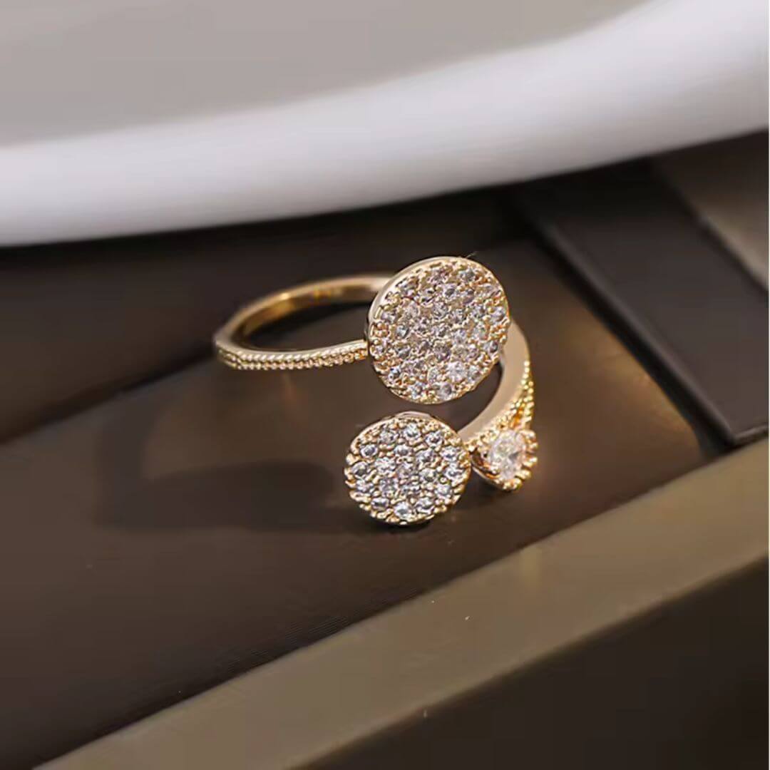 Gold Triple Crystal Statement Ring - Diane Jewelry