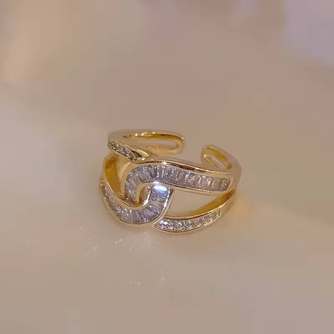 Gold Crystal Interlock Statement Ring - Diane Jewelry