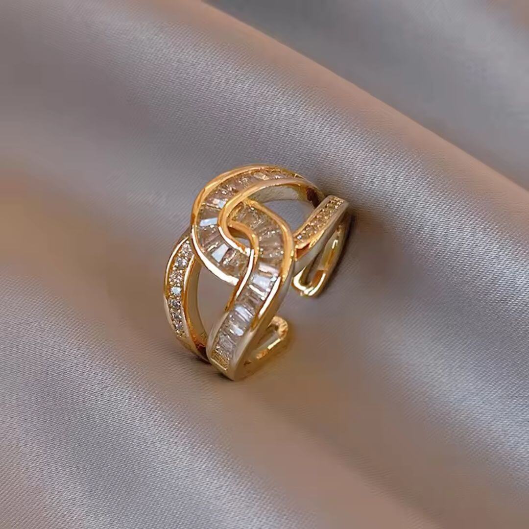 Gold Crystal Interlock Statement Ring - Diane Jewelry