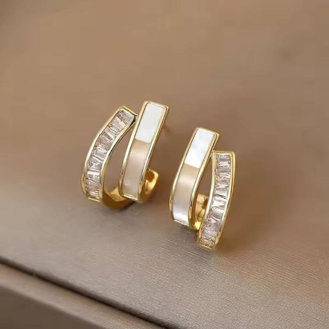 Modern Gold Crystal Inlay Earrings - Diane Jewelry
