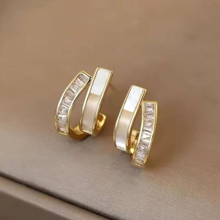 Modern Gold Crystal Inlay Earrings - Diane Jewelry