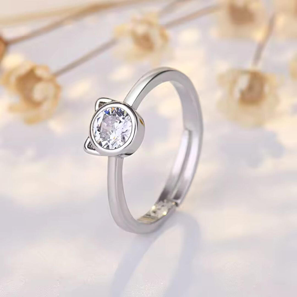 Silver Cat Ear Crystal Ring - Diane Jewelry