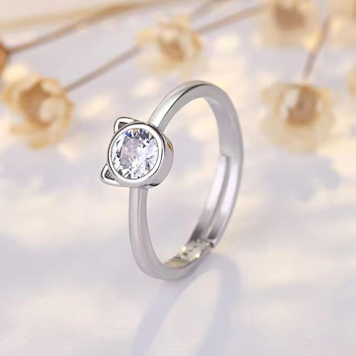 Silver Cat Ear Crystal Ring - Diane Jewelry