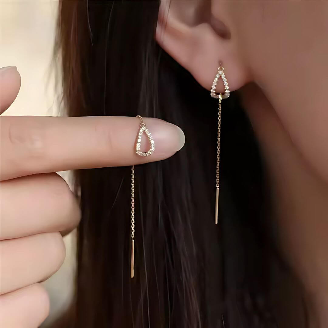 Teardrop Gold Threader Chain Earrings - Diane Jewelry