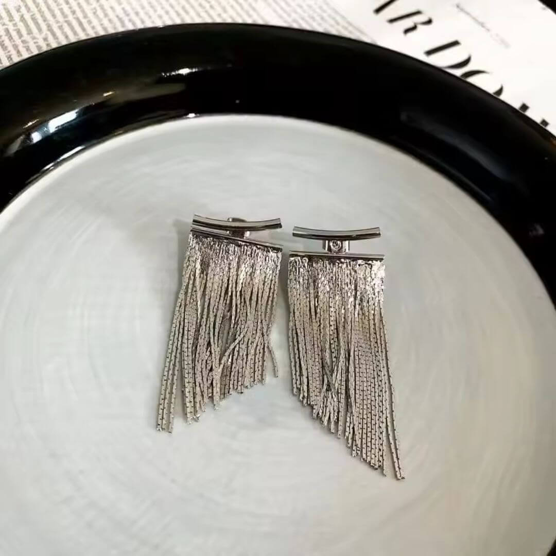 Silver Fringe Tassel Statement Earrings - Diane Jewelry
