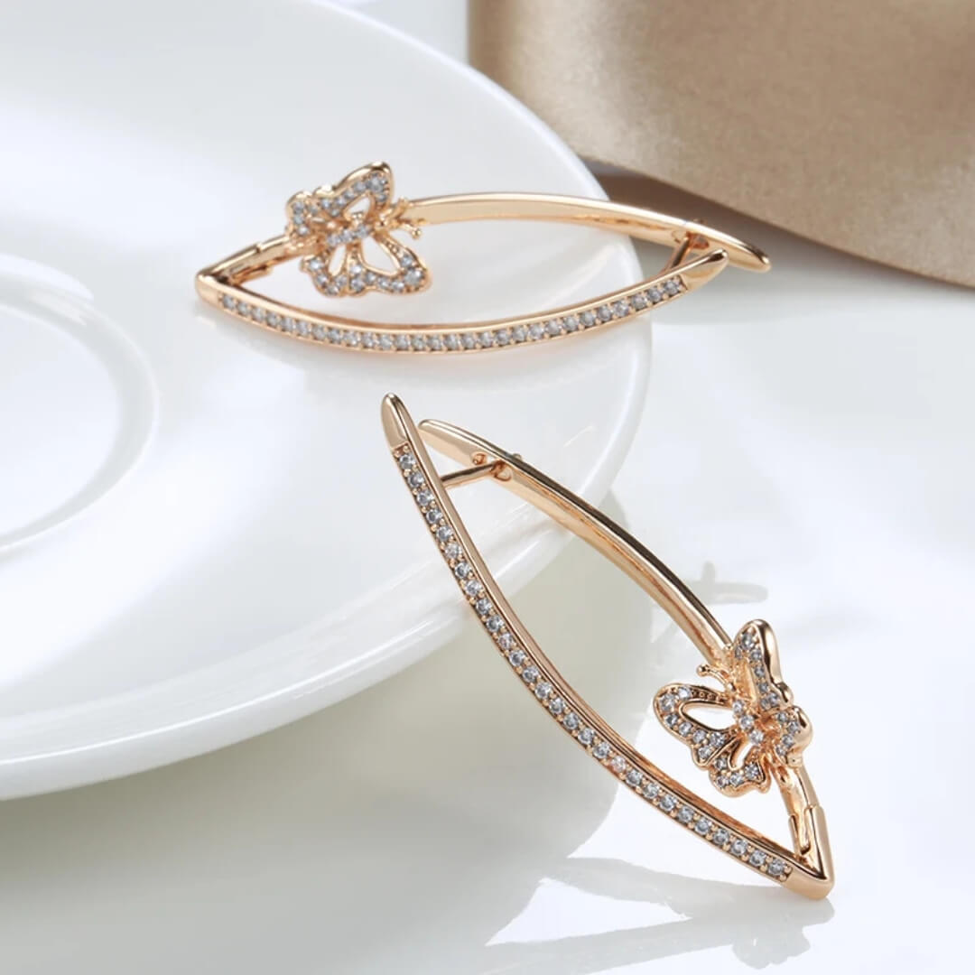 Gold Butterfly Crystal Drop Earrings - Diane Jewelry