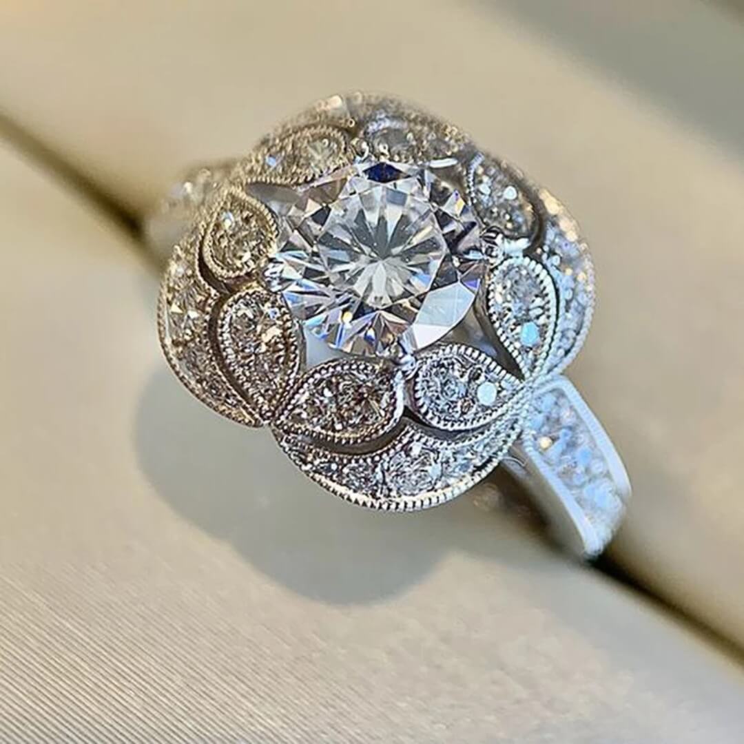 Vintage Floral Diamond Engagement Ring - Diane Jewelry