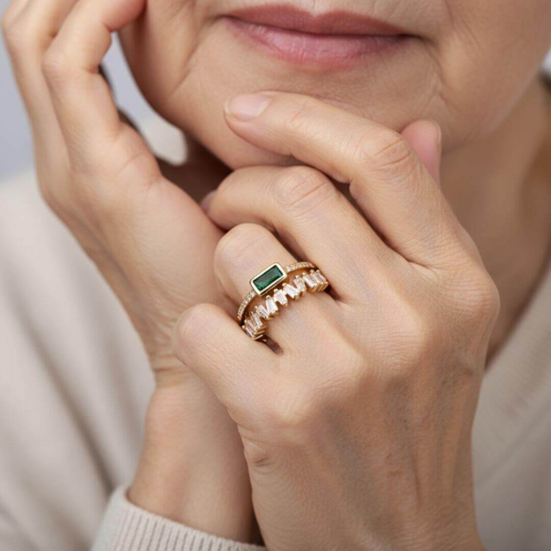 Adjustable Emerald Cut Green Gold Ring