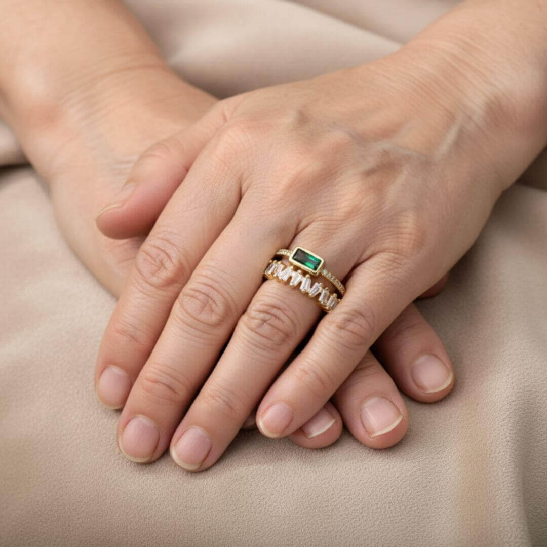 Adjustable Emerald Cut Green Gold Ring