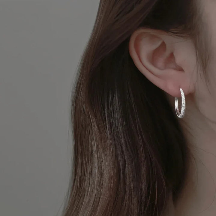Sparkly Silver Hoop Earrings Women - Diane Jewelry