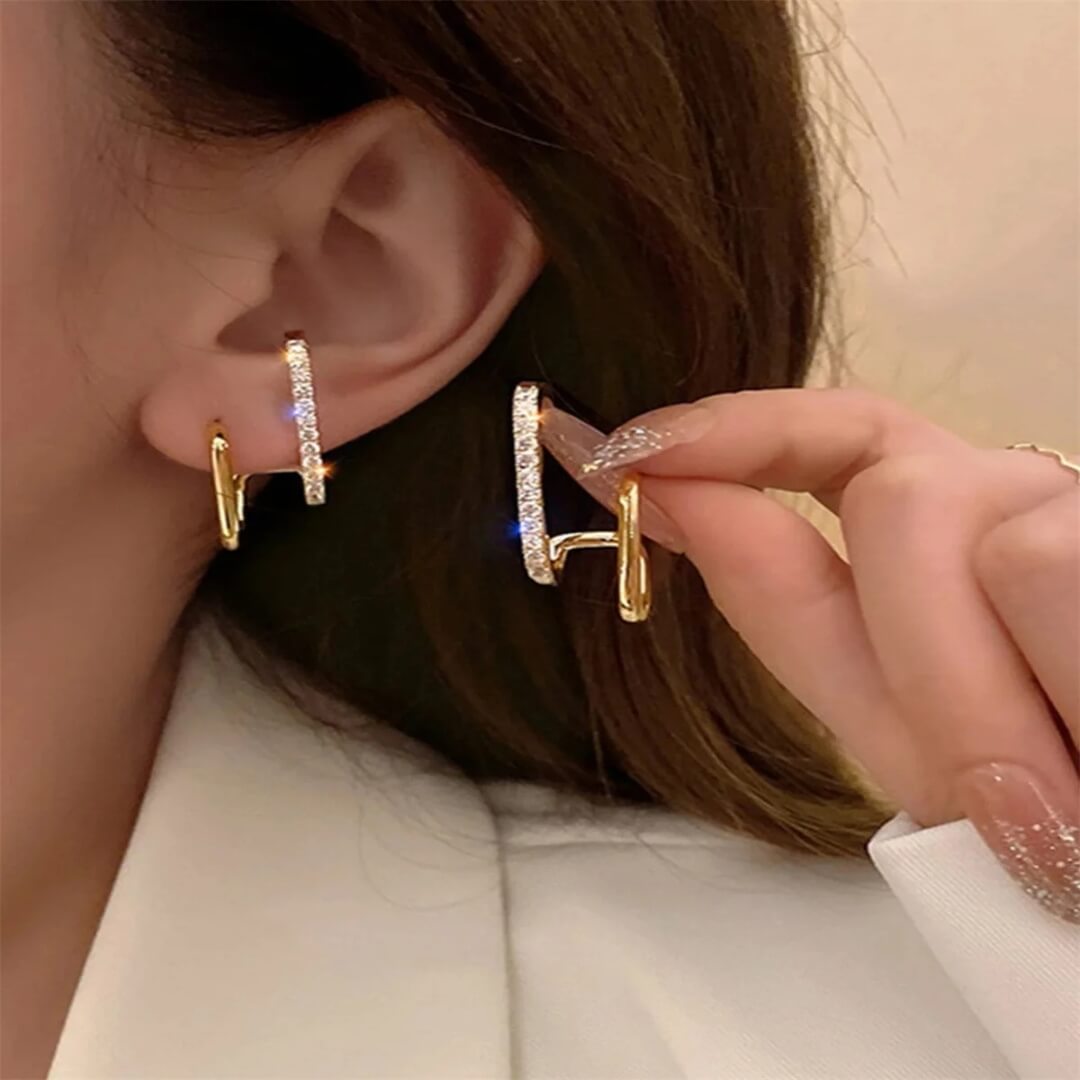 Gold Geometric Double Hoop Earrings - Diane Jewelry