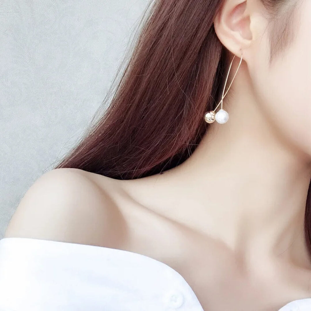 Modern Pearl Long Drop Earrings - Diane Jewelry