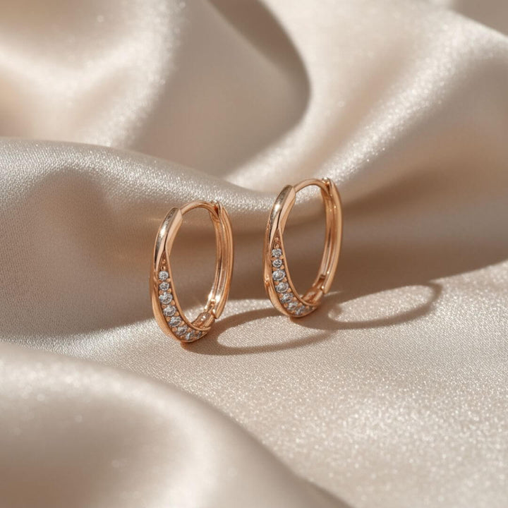 Gold Crystal Accent Hoop Earrings