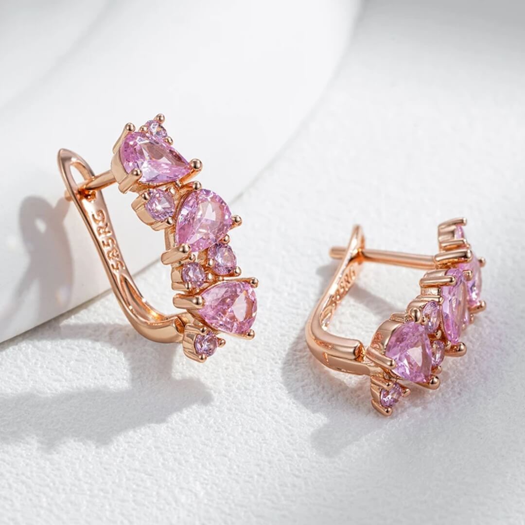Pink Teardrop Crystal Stud Earrings - Diane Jewelry