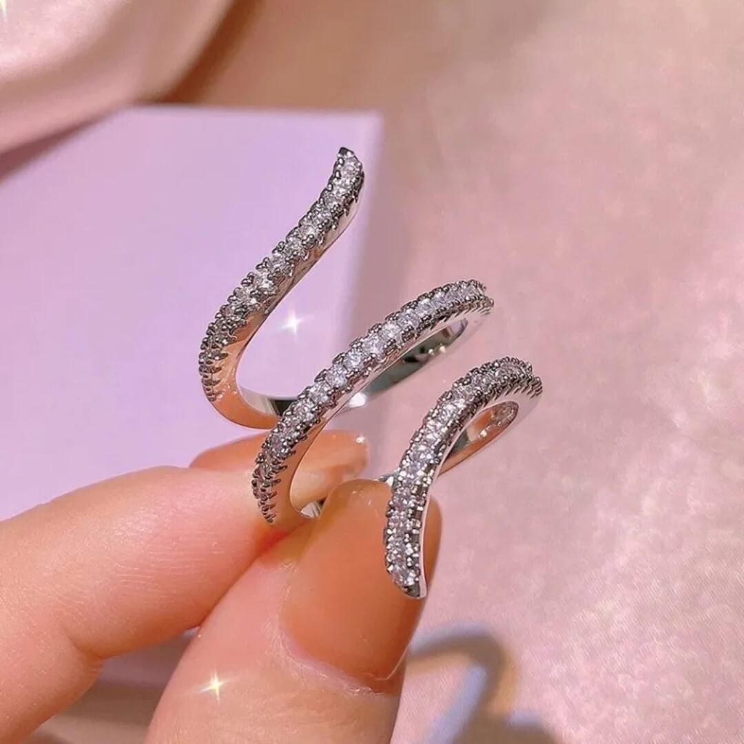 Silver Crystal Spiral Wrap Ring - Diane Jewelry
