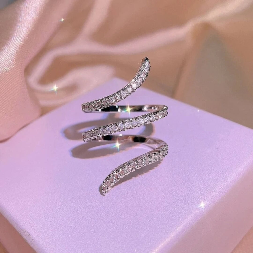 Silver Crystal Spiral Wrap Ring - Diane Jewelry