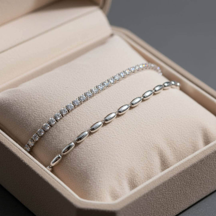 Silver Dainty Chain Bracelet Set