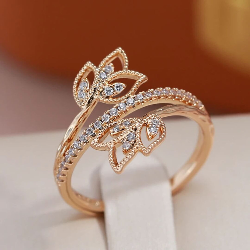 Gold Leaf Adjustable Stackable Ring - Diane Jewelry