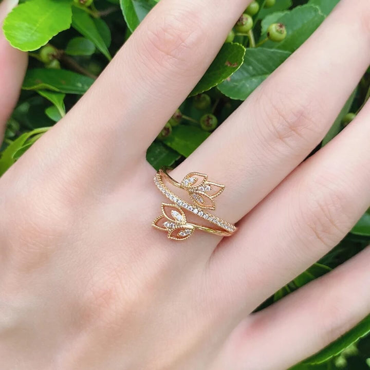 Gold Leaf Adjustable Stackable Ring - Diane Jewelry
