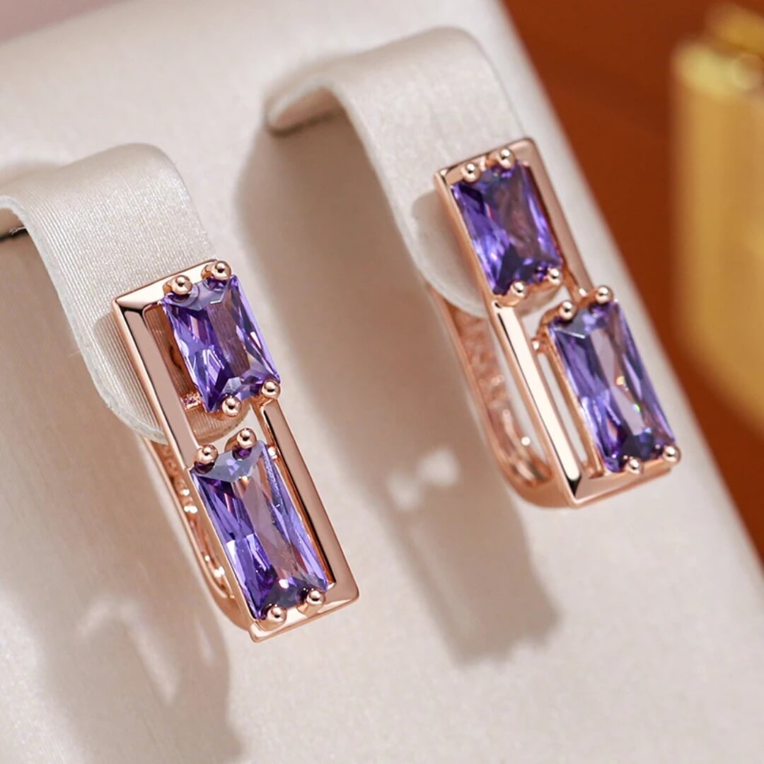 Purple Baguette Gemstone Drop Earrings - Diane Jewelry
