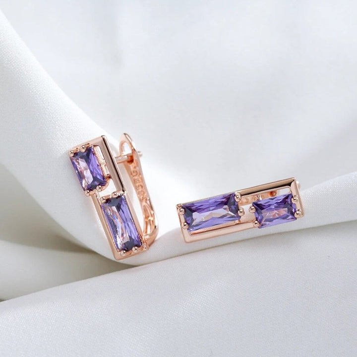 Purple Baguette Gemstone Drop Earrings - Diane Jewelry
